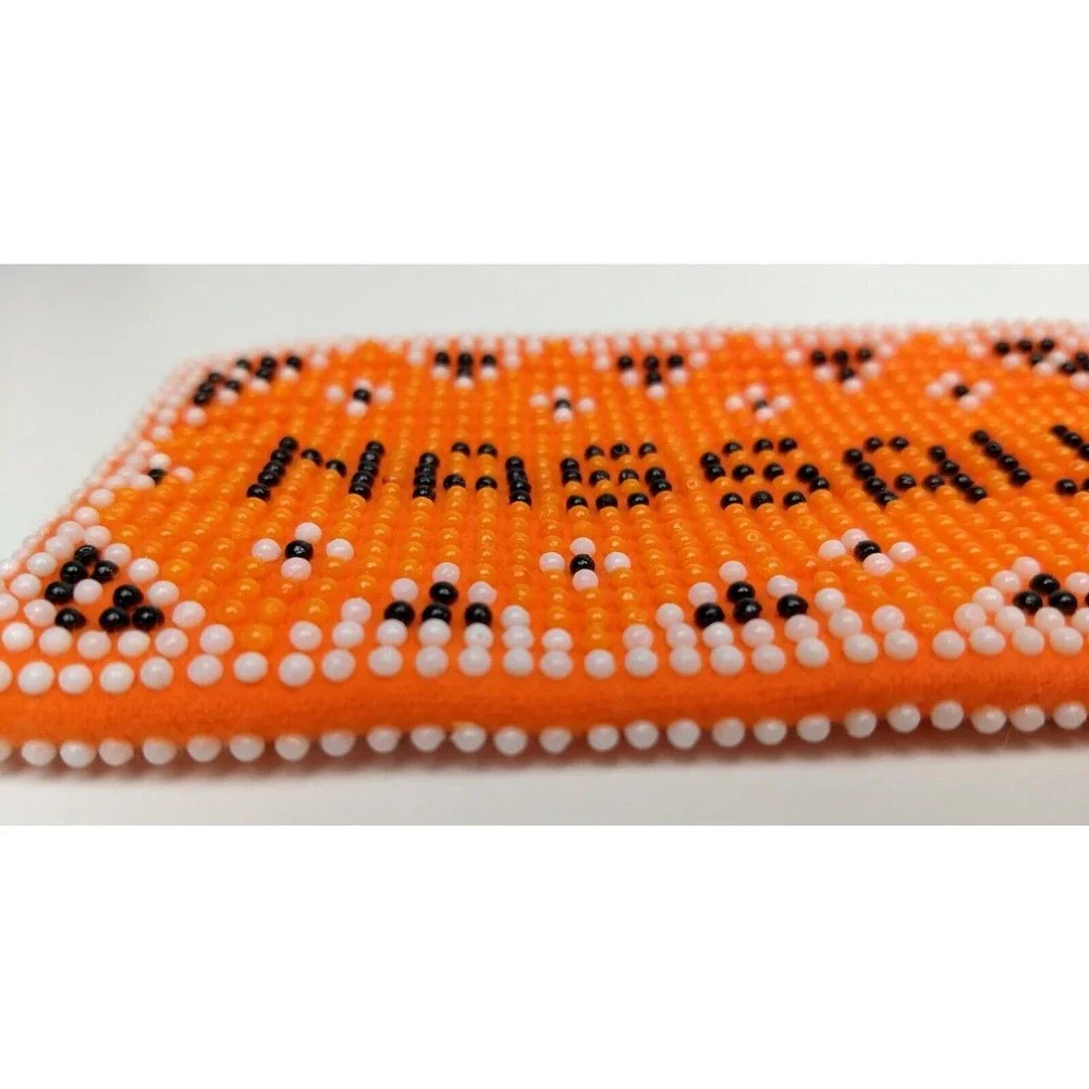 BEADED NASSAU / THUNDERBIRD Orange Zippered Coin Purse‎ Vintage 80s Style 5